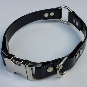 A black BioThane collar with a center ring